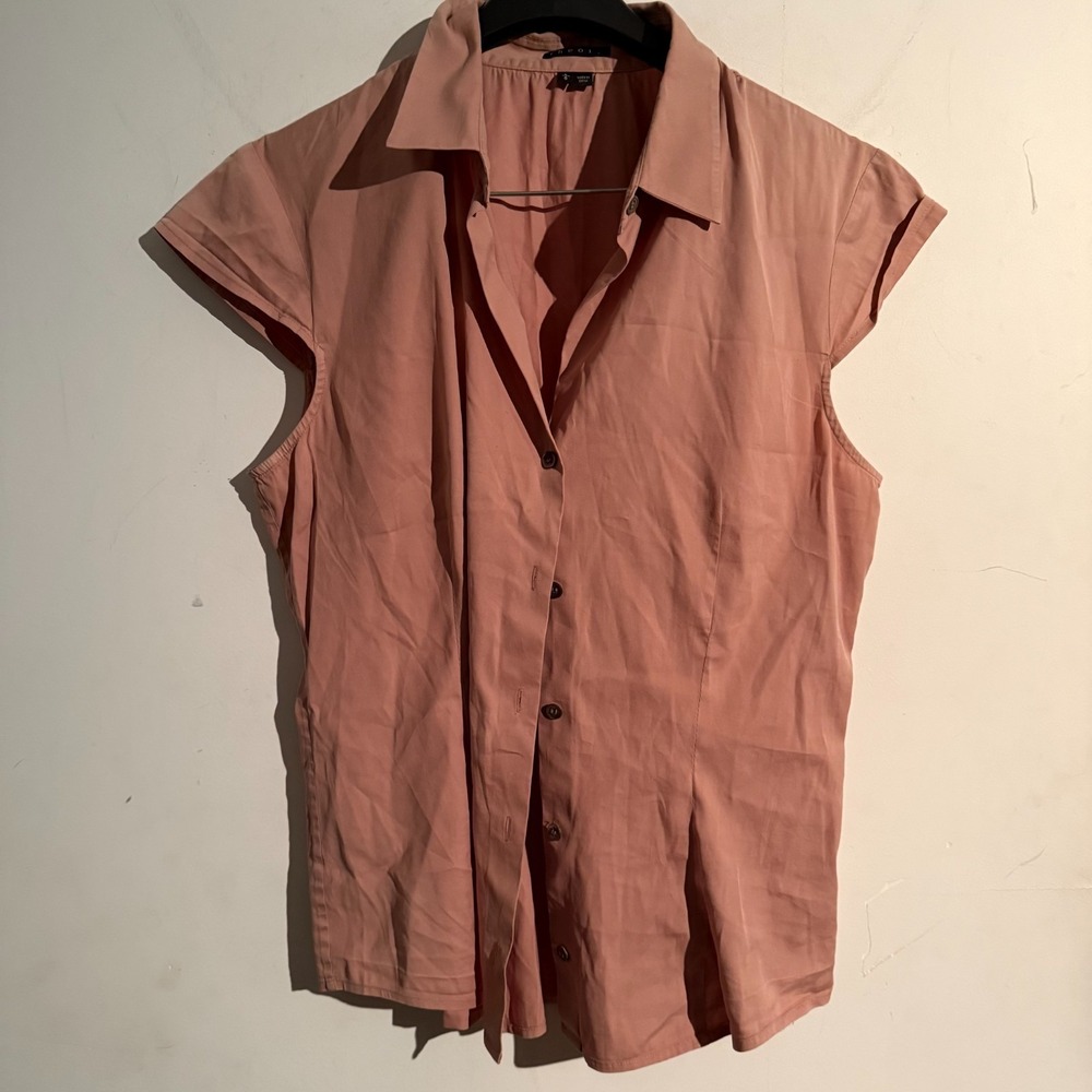 Theory Large Button‎ Down Tank Pink Timeless Versatile Career Basic